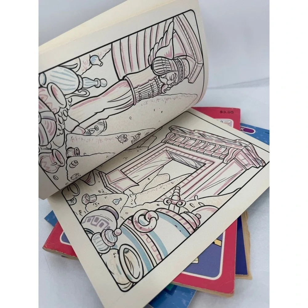 Vintage Coloring Activity Book LOT 90s Kids OS Aladdin Lion King Huckleberry